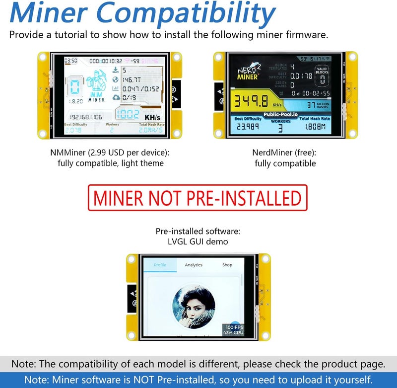 FREENOVE Bitcoin Miner NMMiner NerdMiner, ESP32 CYD 3.2 Inch Touch Display, 240x320 Pixel IPS TFT LCD Screen ST7789 Driver, Dual-core 32-bit 240 MHz Microcontroller WiFi+BT, C Code LVGL Tutorial - Image 2